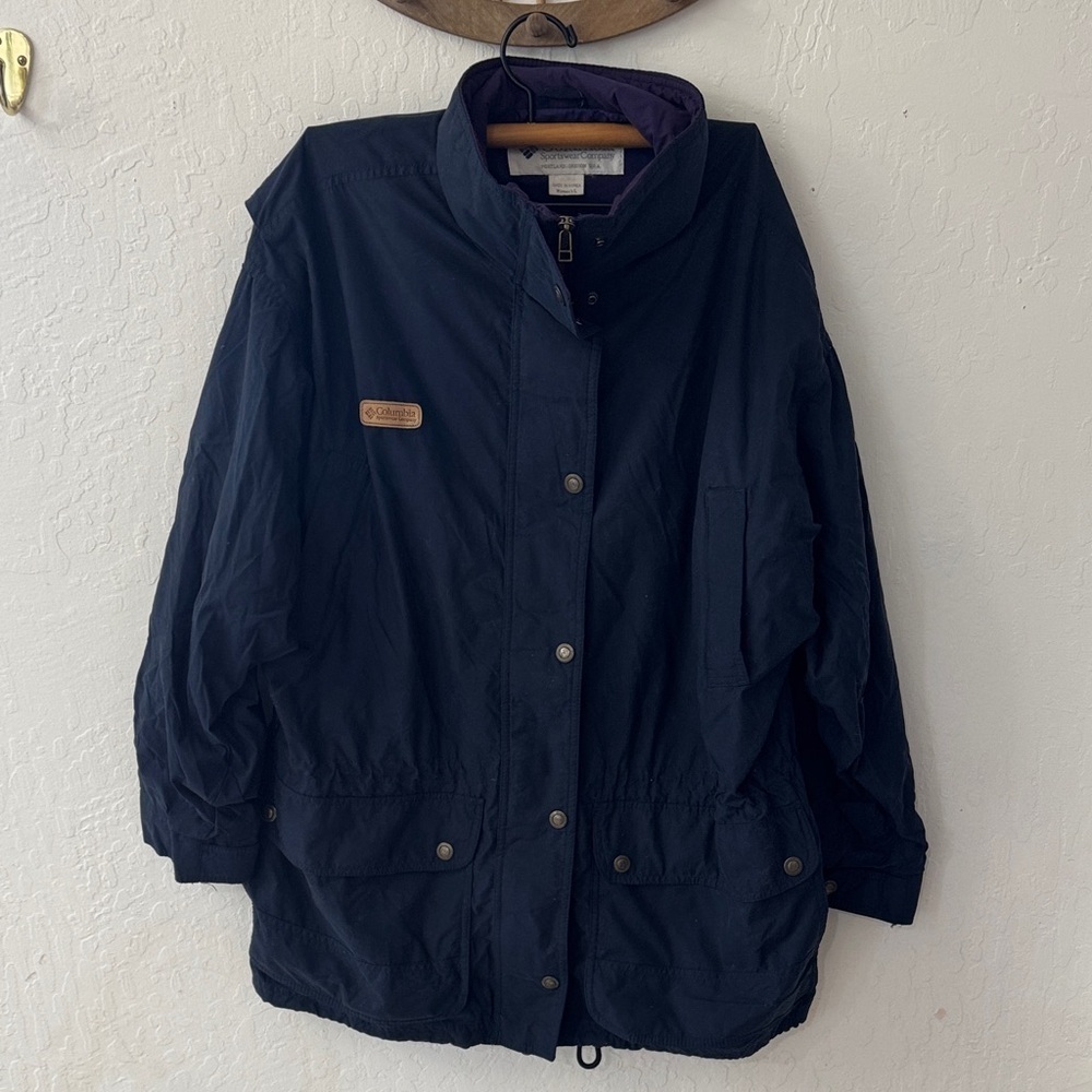 VINTAGE Columbia Jacket Women Medium Blue Ski Snowboard Outdoor Zip Drawstring